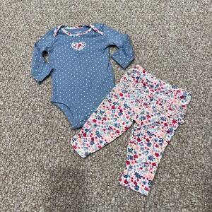 Carters Baby Girls Long Sleeve Bodysuit Floral Ruffle Pants Outfit Size 6 Months